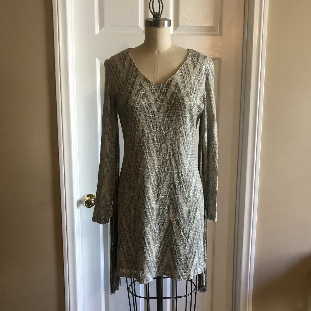 Fringe sleeve dress ! Adorable Joseph Ribkoff Tassel Fringe Mini Dress 8